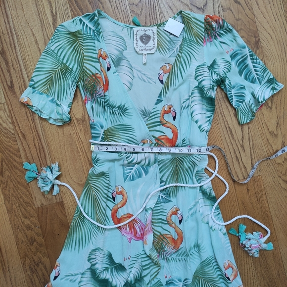 Z&L Europe Flamingo High Low Wrap Dress Women's XS ruffle palm tropical - Picture 13 of 13